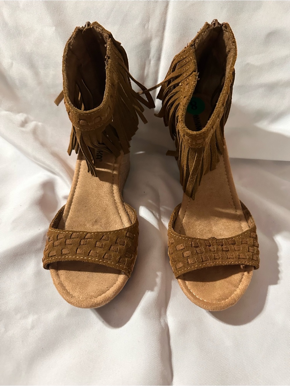 Minnetonka Brown Fringe Woven Ankle Sandals
